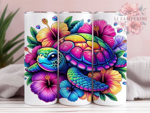 Hibiscus Tropical Floral Turtle 20oz Tumbler Wrap PNG, Sea Turtle Tumbler Png, Straight & Tapered Tumbler Wrap, Instant Digital Download Sublimation Li Zamperini 