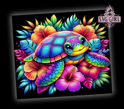 Hibiscus Tropical Floral Turtle 20oz Tumbler Wrap Sublimation Design, Straight Tapered Tumbler Wrap, Sea Turtle Tumbler Png, Instant Digital Download Sublimation SvggirlplusArt 
