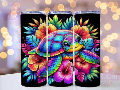 Hibiscus Tropical Floral Turtle 20oz Tumbler Wrap Sublimation Design, Straight Tapered Tumbler Wrap, Sea Turtle Tumbler Png, Instant Digital Download Sublimation SvggirlplusArt 