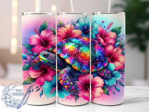 Hibiscus Tropical Sea Turtle 20oz Skinny Tumbler, Floral Turtle Tumbler Png, Straight & Tapered Tumbler Wrap, Instant Digital Download Sublimation ToriDesigns 