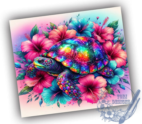Hibiscus Tropical Sea Turtle 20oz Skinny Tumbler, Floral Turtle Tumbler Png, Straight & Tapered Tumbler Wrap, Instant Digital Download Sublimation ToriDesigns 