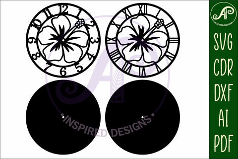 Hibiscus wall clock laser cut files, SVG file. vector SVG APInspireddesigns 
