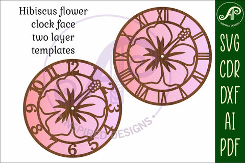 Hibiscus wall clock laser cut files, SVG file. vector SVG APInspireddesigns 