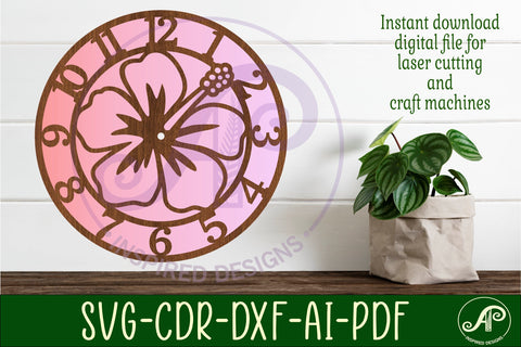 Hibiscus wall clock laser cut files, SVG file. vector SVG APInspireddesigns 