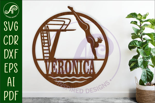 High Dive Female name sign design for laser cutting SVG APInspireddesigns 