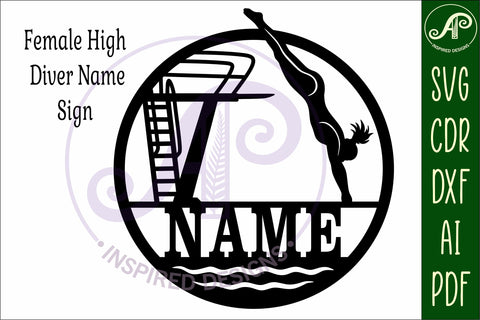 High Dive Female name sign design for laser cutting SVG APInspireddesigns 