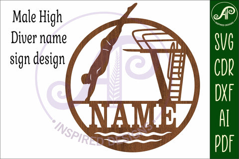 High Dive male name sign design for laser cutting SVG APInspireddesigns 