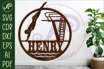 High Dive male name sign design for laser cutting SVG APInspireddesigns 