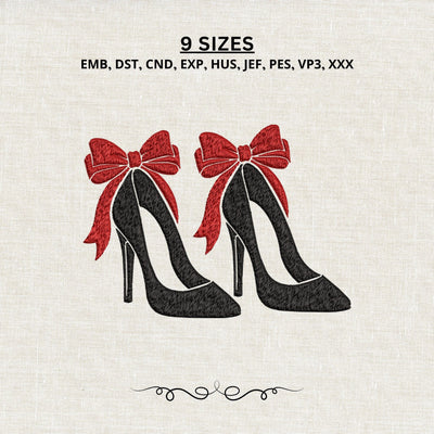 High Heels Bow Embroidery Design – Coquette Red Bow Stiletto Machine Embroidery File Embroidery/Applique DESIGNS PatternFeed8 