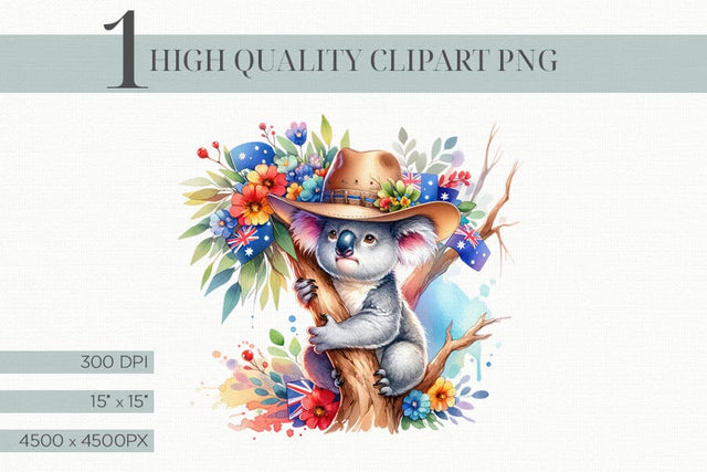 High Quality Australian Animal Koala Watercolor Clipart Sublimation BijouBay 