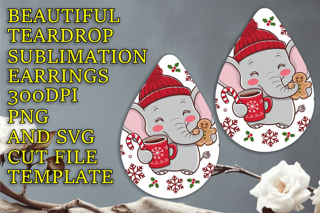 high-quality PNG, Elegant teardrop earrings sublimation design, Christmas Sublimation HoodArtCraft 