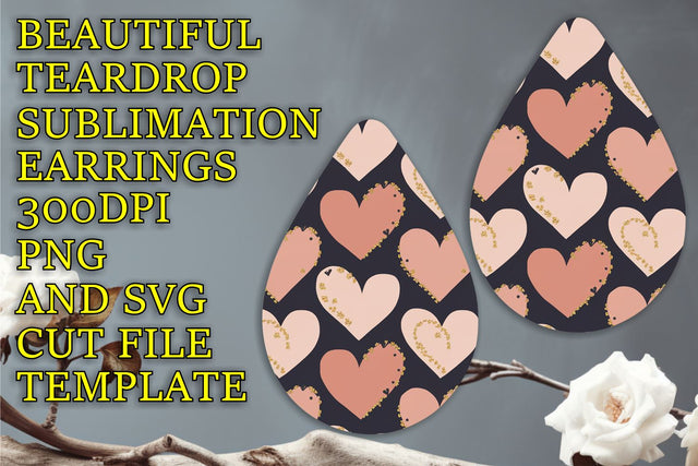 high-quality PNG, Trendy earring sublimation template, Heart Sublimation HoodArtCraft 
