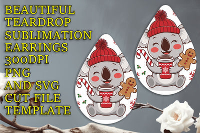High-quality teardrop earrings design, easy PNG download, Christmas Sublimation HoodArtCraft 