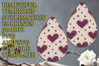 High-quality teardrop earrings design, easy PNG download, Heart Sublimation HoodArtCraft 