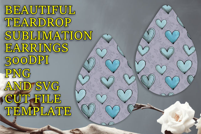 High-quality teardrop earrings design, ready-to-edit PNG, Heart Sublimation HoodArtCraft 
