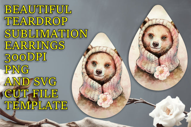 High-quality teardrop earrings template, vibrant PNG format, Animals Sublimation HoodArtCraft 