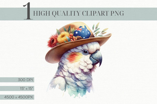 High Quality Watercolor Australian Cockatoo Clipart PNG Sublimation BijouBay 