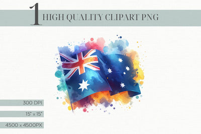 High Resolution Australian Flag Watercolor Clipart PNG Sublimation BijouBay 