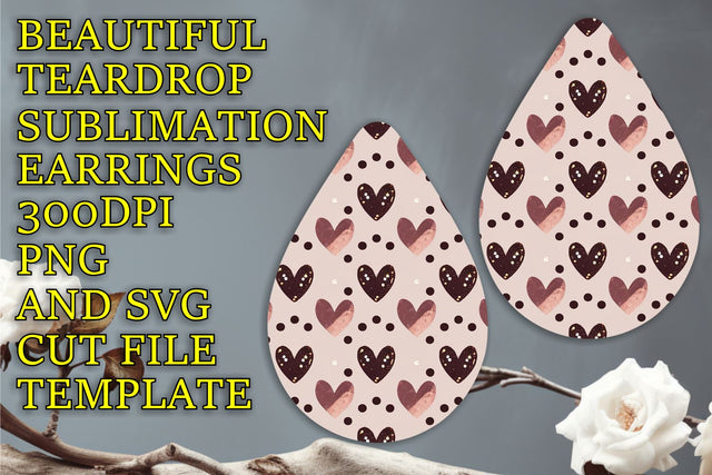 High-resolution earring template, ideal for sublimation, Heart Sublimation HoodArtCraft 