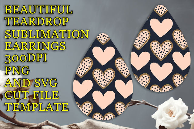 High-resolution sublimation file for earrings, crisp PNG, Heart Sublimation HoodArtCraft 