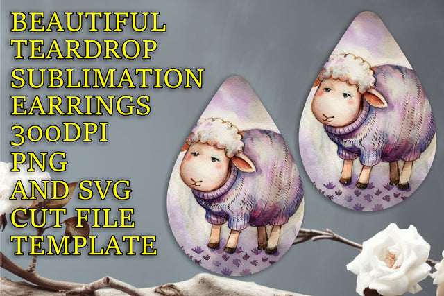 High-resolution teardrop earrings PNG, ideal for printing, Animals Sublimation HoodArtCraft 