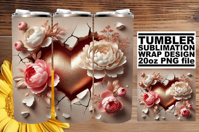 High-resolution tumbler wrap, designed for unique gifts! , 3D Heart Sublimation afrosvg 