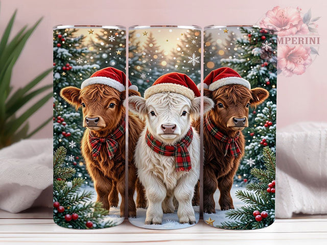 Highland Calf Christmas 20oz Tumbler, Highland Calf, Christmas Theme, Festive Motif, Rustic Style, Holiday Aesthetic, Skinny Tumbler, Sublimation PNG Sublimation Li Zamperini 