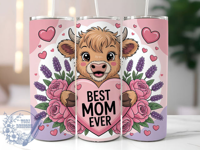 Highland Calf Mom 20oz Tumbler, Best Mom Ever, Rustic Print, Farm Theme, 20oz Sublimation, PNG Design, Mother's Gift Sublimation ToriDesigns 