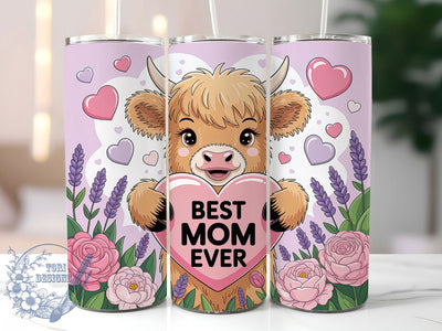 Highland Calf Mom 20oz Tumbler, Best Mom Ever, Rustic Print, Farm Theme, 20oz Sublimation, PNG Design, Mother's Gift Sublimation ToriDesigns 