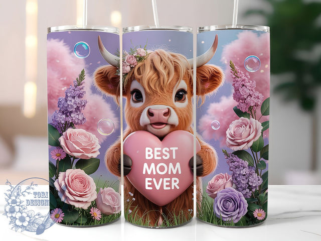 Highland Calf Mom 20oz Tumbler, Best Mom Ever, Rustic Print, Farm Theme, 20oz Sublimation, PNG Design, Mother's Gift Sublimation ToriDesigns 