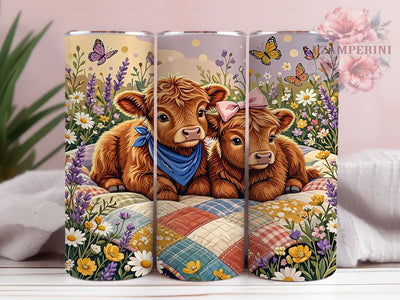Highland Calf Quilt Duo 20oz Tumbler, Highland Calf, Patchwork Quilt, Farm Animal Pair, 20oz Tumbler Wrap, Sublimation Design, Cozy Country, Digital Download Sublimation Li Zamperini 