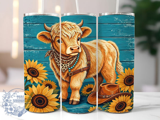 Highland Calf Rustic Glow 20oz Tumbler, Highland Calf, Rustic Charm, Farmhouse Style, Country Living, Glow Effect, Skinny Tumbler, Sublimation PNG Sublimation ToriDesigns 