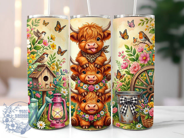 Highland Calf Stack 20oz Tumbler, Fluffy Pile, Rustic Charm, Cute Cattle, Warm Tones, Gentle Wildlife, Country Art, Sublimation Wrap Sublimation ToriDesigns 