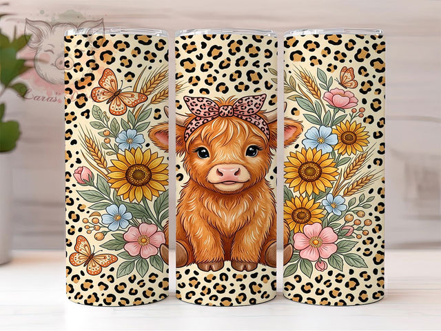 Highland Calf Sunflower 20oz Tumbler, Highland Calf, Sunflower Tumbler, Calf Tumbler, 20oz Tumbler, Cute Highland Calf, Farm Tumbler, Tumbler Wrap Sublimation Lara' s Designs 