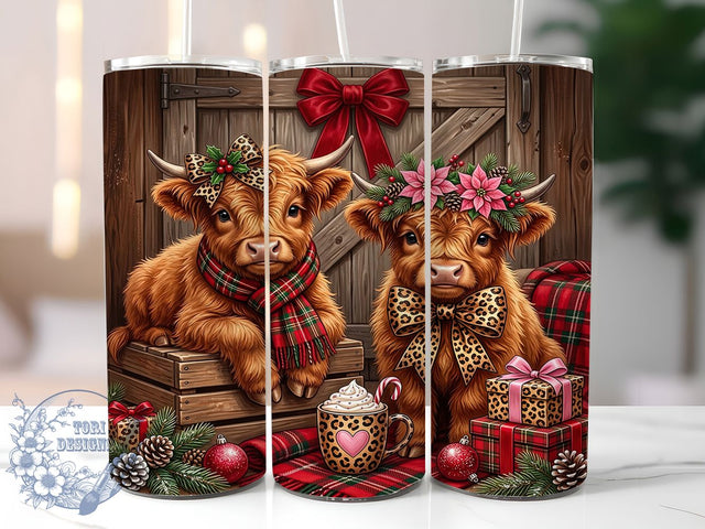 Highland Calves Christmas 20oz Tumbler, Highland Calves Xmas, Highland Calf PNG, Christmas Calf Wrap, Calf Tumbler Wrap, 20oz Tumbler Wrap, Christmas Tumbler, Holiday Calf PNG Sublimation ToriDesigns 
