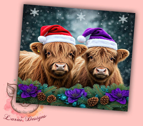 Highland Christmas Cow 20oz Tumbler Wrap, Christmas Cow, Highland Cow, Cow Tumbler, 20oz Tumbler, Sublimation Wrap, Holiday Decor, Farmhouse Gift Sublimation Lara' s Designs 