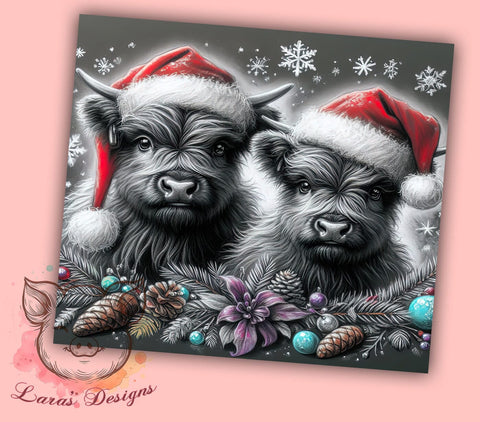 Highland Christmas Cow 20oz Tumbler Wrap, Christmas Cow, Highland Cow, Cow Tumbler, 20oz Tumbler, Sublimation Wrap, Holiday Decor, Farmhouse Gift Sublimation Lara' s Designs 