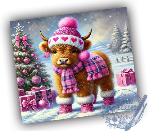 Highland Christmas Cow 20oz Tumbler Wrap, Christmas Cow, Highland Cow, Cow Tumbler, 20oz Tumbler, Sublimation Wrap, Holiday Decor, Farmhouse Gift Sublimation ToriDesigns 