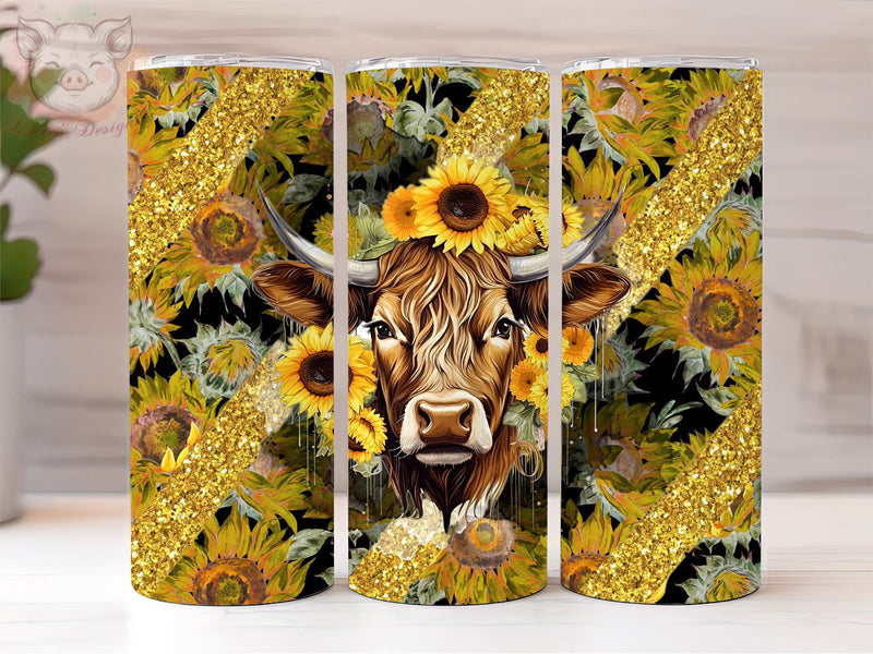 Highland Cow 20oz Skinny Sublimation Tumblers, Highland Cow Sunflower Tumbler Png, Sublimation Design, Digital, Digital Download PNG Sublimation Lara' s Designs 
