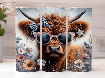Highland Cow 20oz Tumbler Png, Straight & Tapered Tumbler Png, Floral Cow Tumbler Png, Digital Download PNG Sublimation Lara' s Designs 