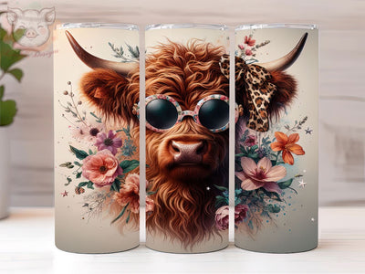 Highland Cow 20oz Tumbler Png, Straight & Tapered Tumbler Png, Floral Cow Tumbler Png, Digital Download PNG Sublimation Lara' s Designs 