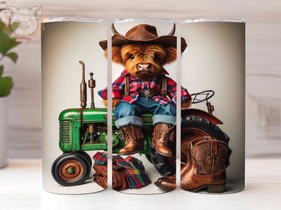 Highland Cow 20oz Tumbler Png, Straight & Tapered Tumbler Png, Highland Cow Rides Tractor Tumbler Png, Digital Download PNG Sublimation Lara' s Designs 