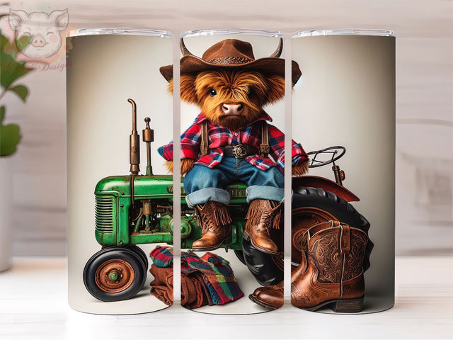 Highland Cow 20oz Tumbler Png, Straight & Tapered Tumbler Png, Highland Cow Rides Tractor Tumbler Png, Digital Download PNG Sublimation Lara' s Designs 