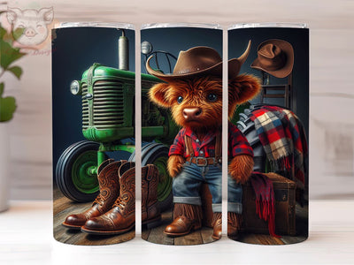 Highland Cow 20oz Tumbler Png, Straight & Tapered Tumbler Png, Highland Cow Rides Tractor Tumbler Png, Digital Download PNG Sublimation Lara' s Designs 