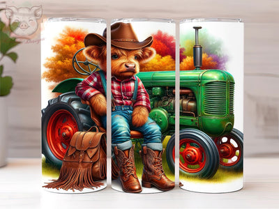Highland Cow 20oz Tumbler Png, Straight & Tapered Tumbler Png, Highland Cow Rides Tractor Tumbler Png, Digital Download PNG Sublimation Lara' s Designs 