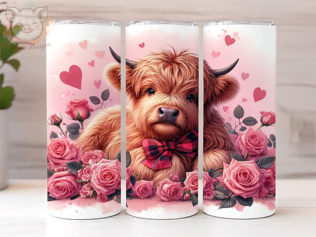 Highland Cow 20oz Tumbler Png, Valentines Cow 20oz Tumbler Wrap PNG, PNG Downloads, Sublimation Design, Digital, Digital Download PNG Sublimation Lara' s Designs 
