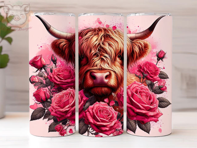 Highland Cow 20oz Tumbler Png, Valentines Cow 20oz Tumbler Wrap PNG, PNG Downloads, Sublimation Design, Digital, Digital Download PNG Sublimation Lara' s Designs 