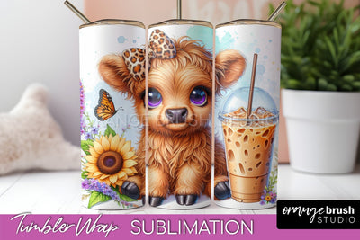 Highland Cow 20oz Tumbler Wrap - Coffee Tumbler Sublimation Sublimation OrangeBrushStudio 
