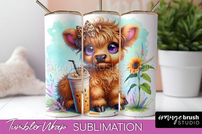 Highland Cow 20oz Tumbler Wrap - Coffee Tumbler Sublimation Sublimation OrangeBrushStudio 