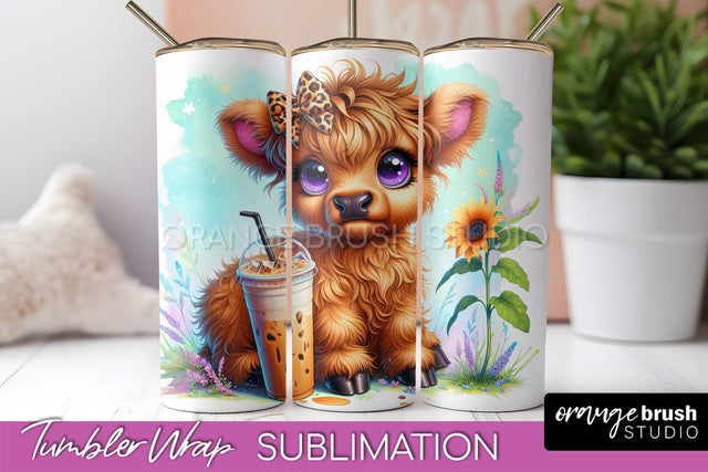 Highland Cow 20oz Tumbler Wrap - Coffee Tumbler Sublimation Sublimation OrangeBrushStudio 